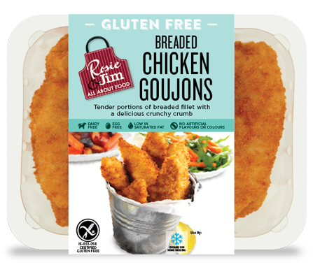 Rosie & Jim Breaded Chicken Goujons - Chilled Tray Rosie & Jim Breaded Chicken Goujons - Chilled Tray